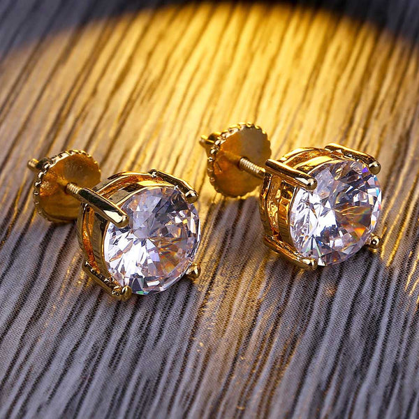 Round Cut Huge Gem Stud Earrings in Gold