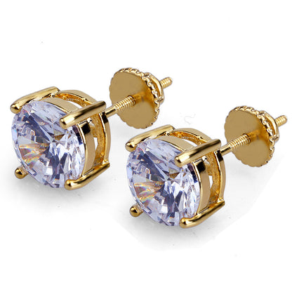 Round Cut Huge Gem Stud Earrings in Gold