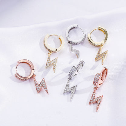 Iced Lightning Bolt Dangle Hoop Earrings