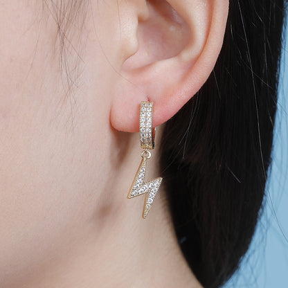 Iced Lightning Bolt Dangle Hoop Earrings