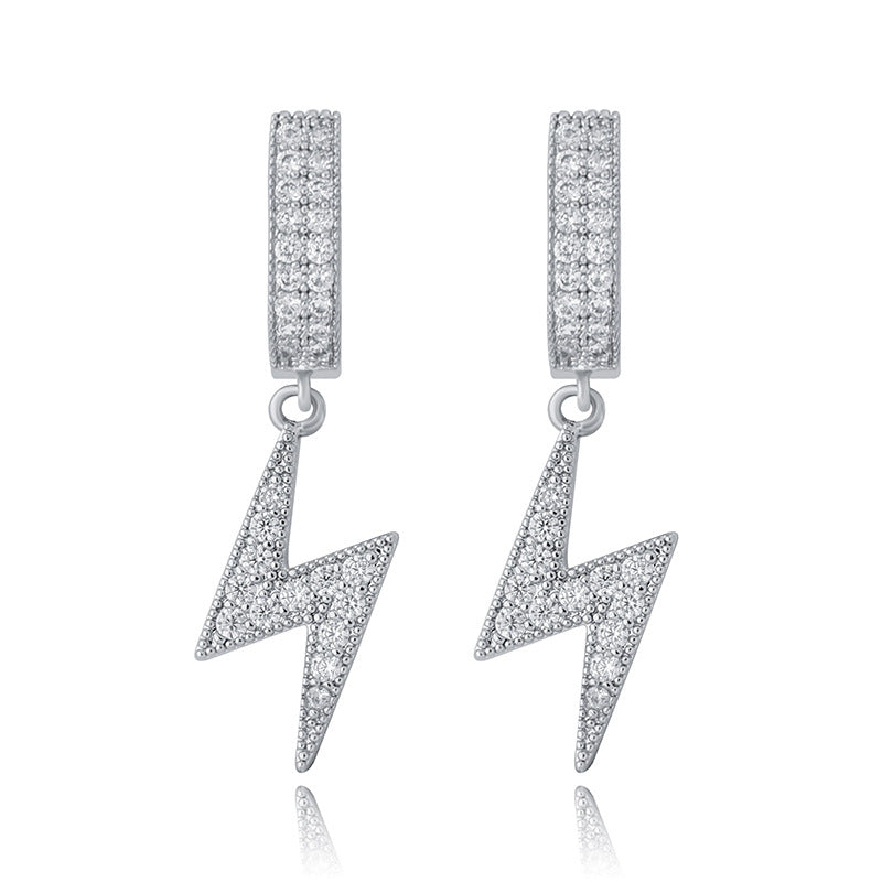 Iced Lightning Bolt Dangle Hoop Earrings