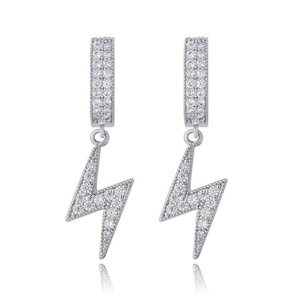 Iced Lightning Bolt Dangle Hoop Earrings