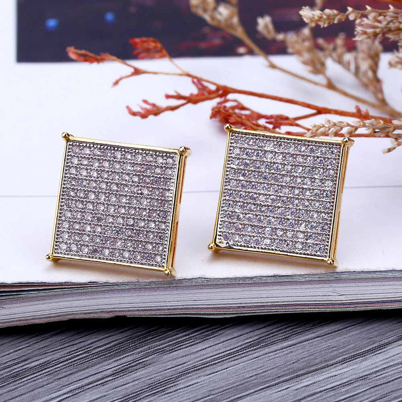 Iced Densely Paved Square Stud Earrings