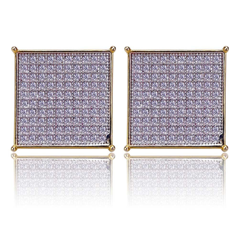 Iced Densely Paved Square Stud Earrings