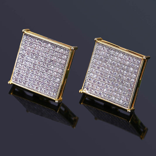 Iced Densely Paved Square Stud Earrings