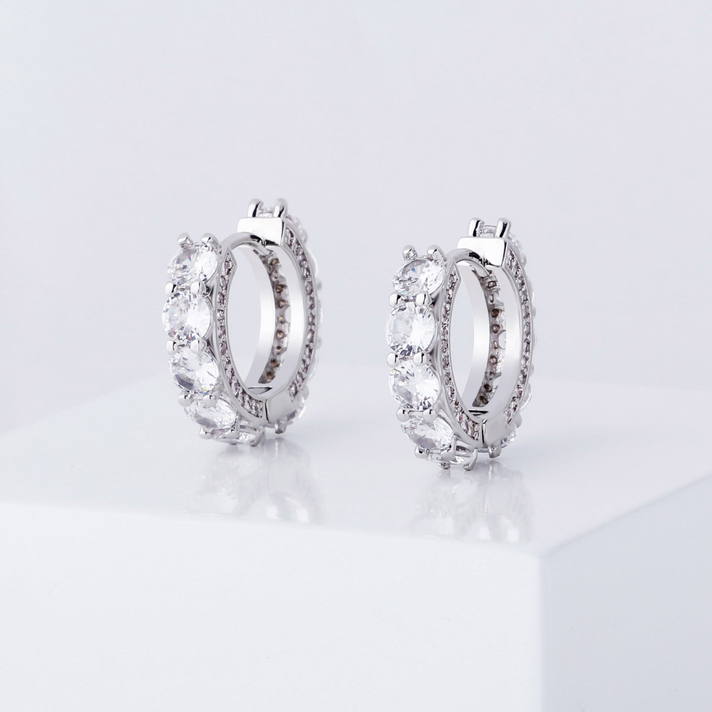 Iced Silver Hoop Earrings