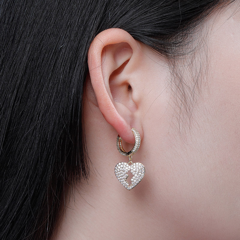 Iced Broken Heart Dangle Hoop Earrings