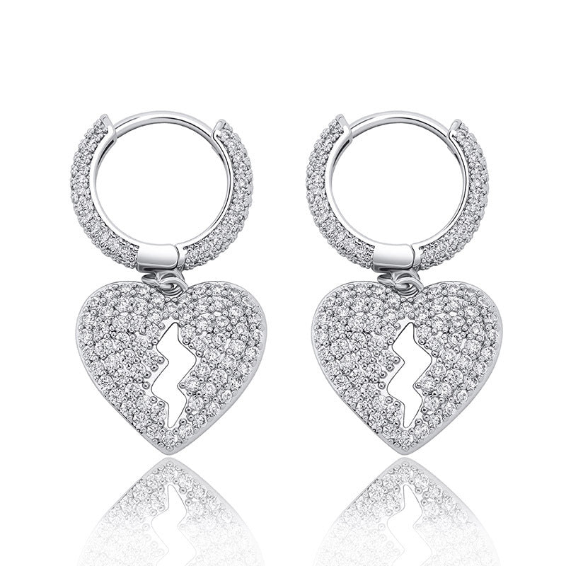 Iced Broken Heart Dangle Hoop Earrings