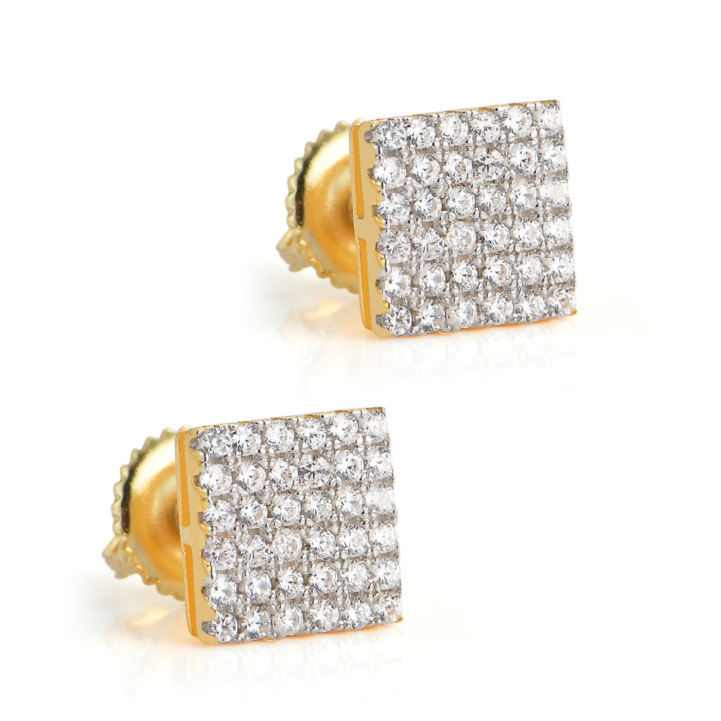 Iced Six Rows Diamond Paved Silver Stud Earrings