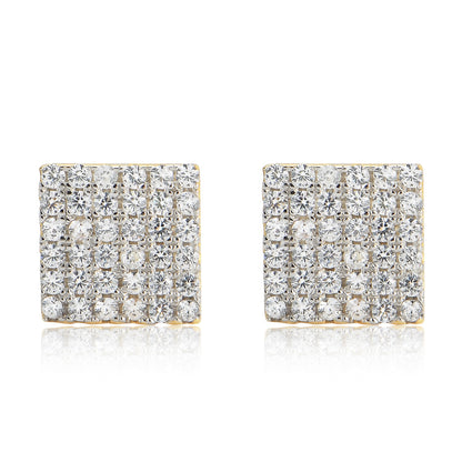 Iced Six Rows Diamond Paved Silver Stud Earrings