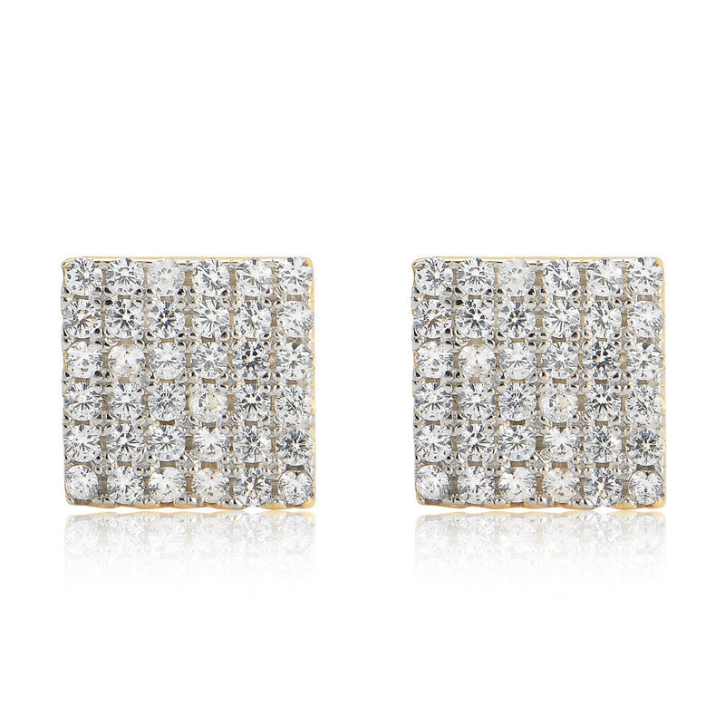 Iced Six Rows Diamond Paved Silver Stud Earrings