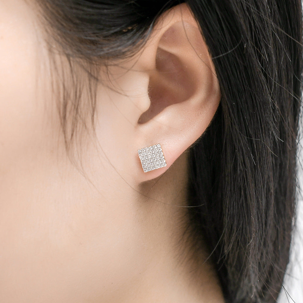 Iced Six Rows Diamond Paved Silver Stud Earrings