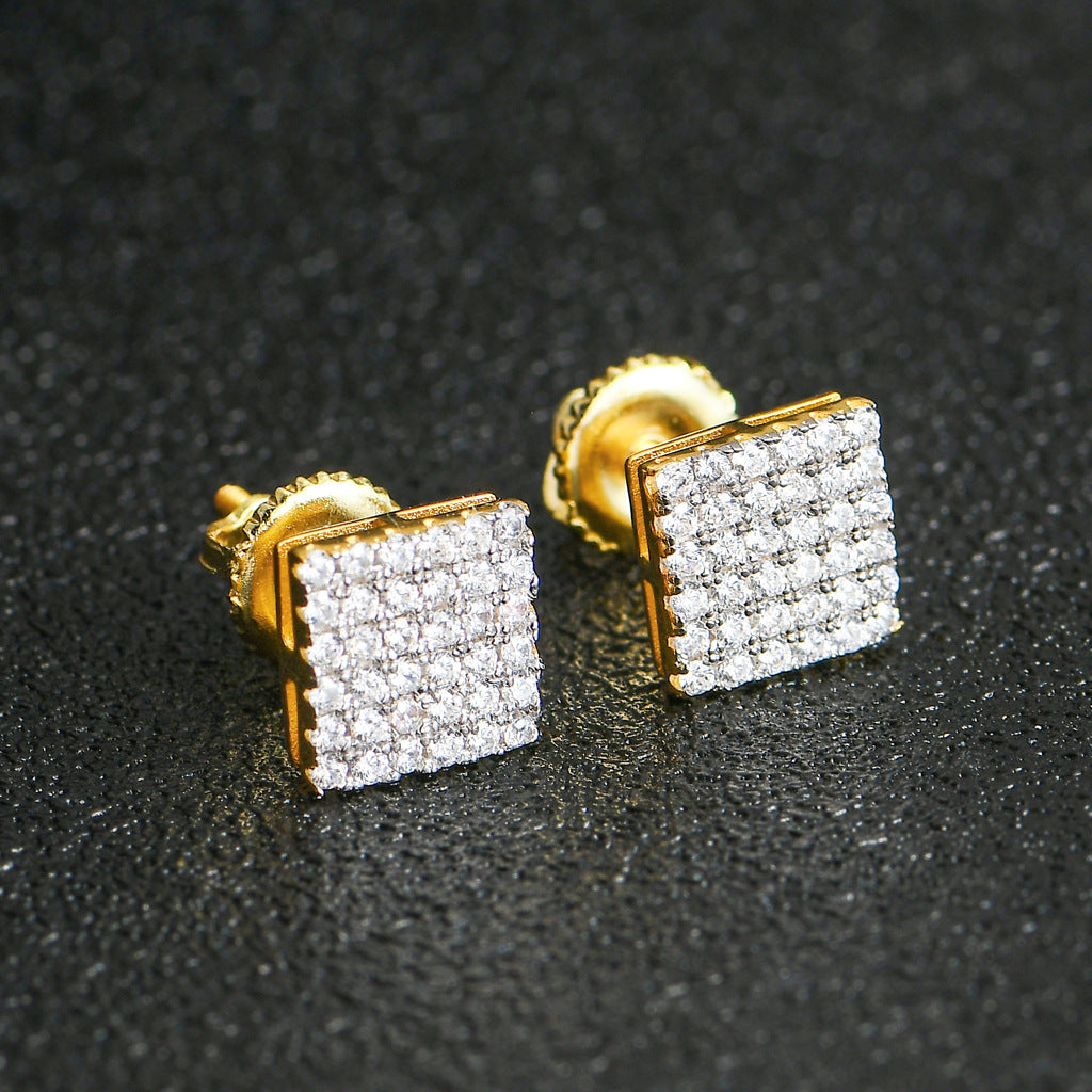 Iced Six Rows Diamond Paved Silver Stud Earrings