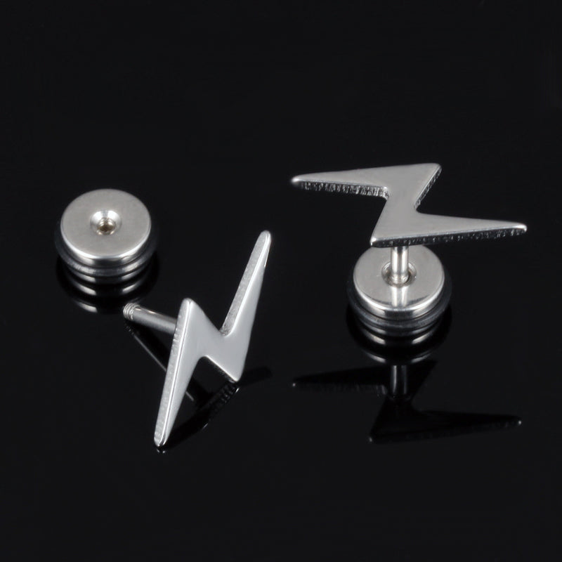 Lightning Bolt Stainless Steel Stud Earrings