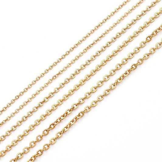 Multi-Size Stainless Steel Cable Chain in Gold