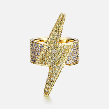 Iced Lightning Bolt Hip Hop Full Gem Ring