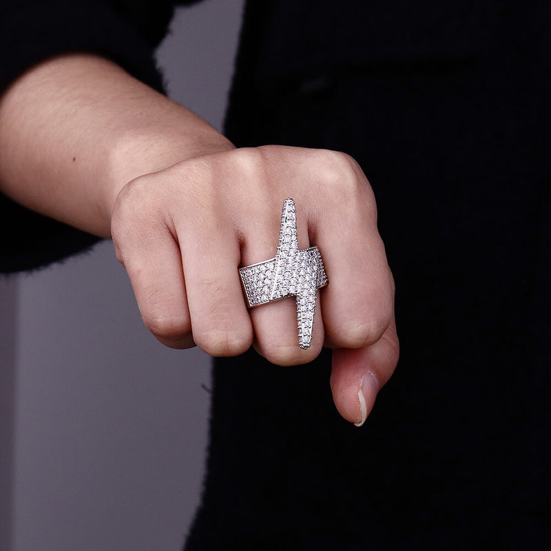 Iced Lightning Bolt Hip Hop Full Gem Ring