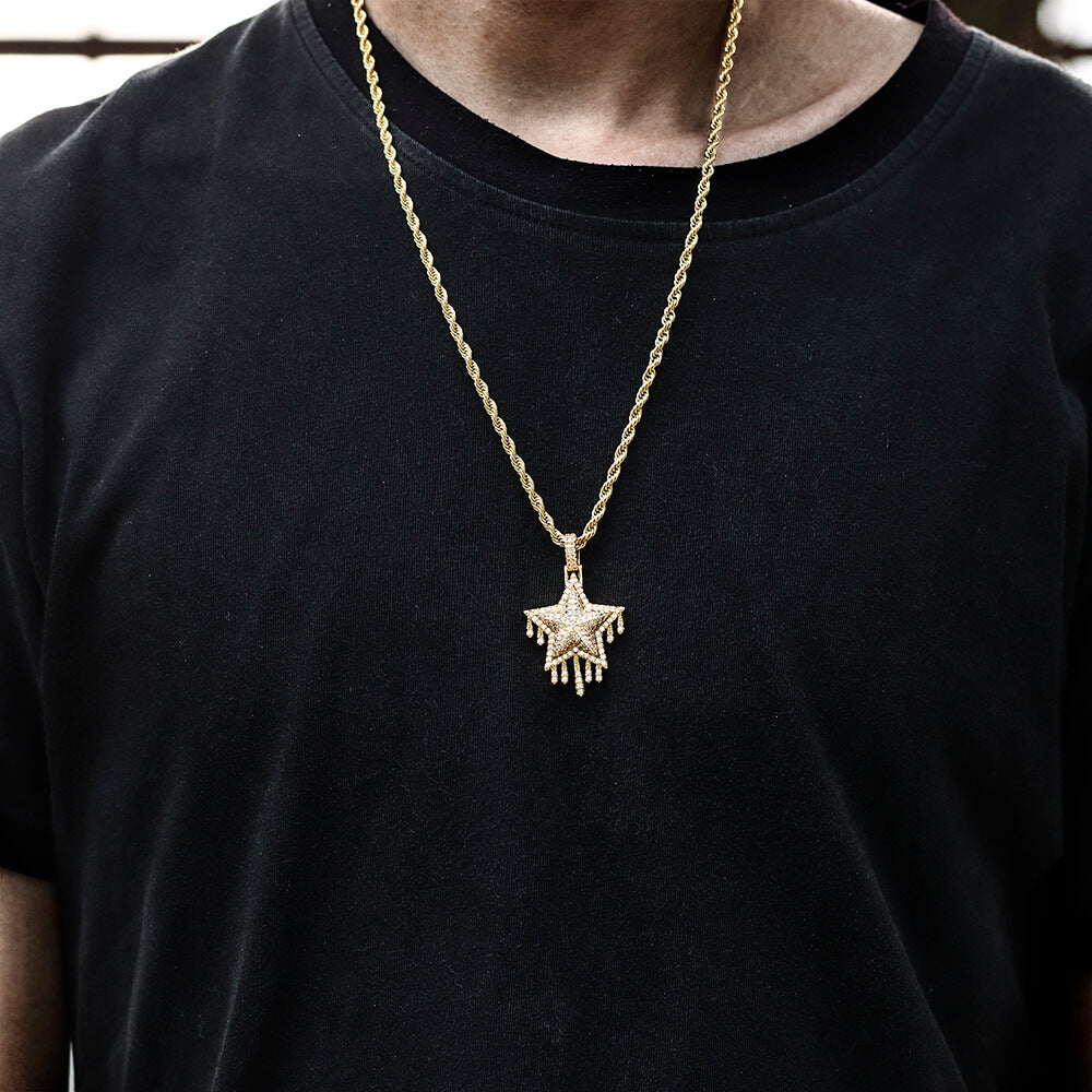 Iced Meteor Shooting Star Five-Pointed Star Pendant