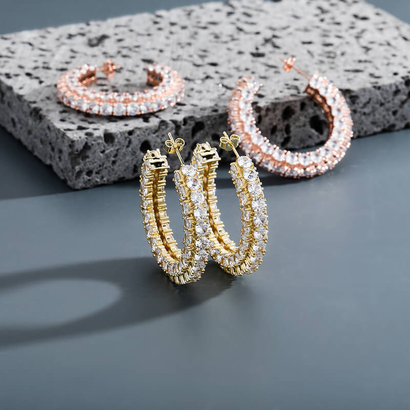 Large Exaggerated Full Rhinestone Hip Hop Earrings