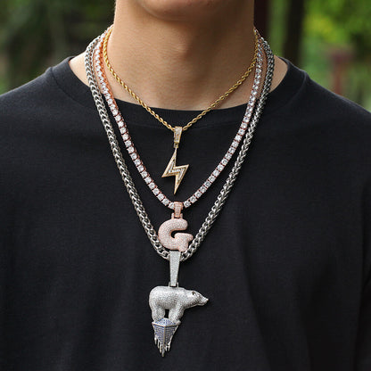 Lighting-Shaped Hip-Hop CZ Pendant