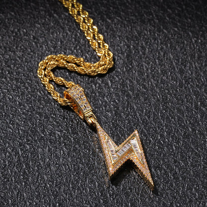 Lighting-Shaped Hip-Hop CZ Pendant