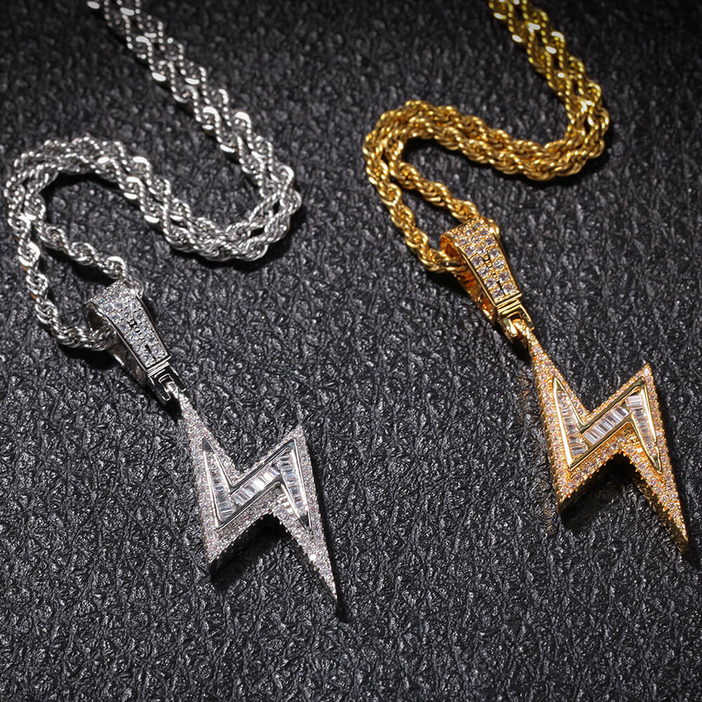 Lighting-Shaped Hip-Hop CZ Pendant