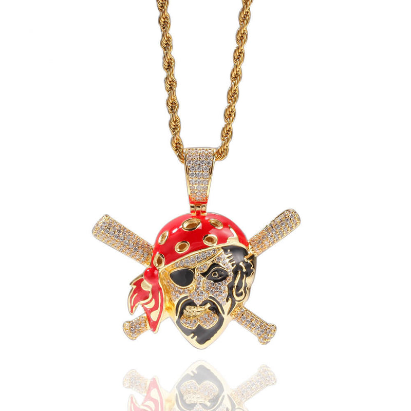 Micro-inlaid Zircon Colored Skull Pirate Pendant