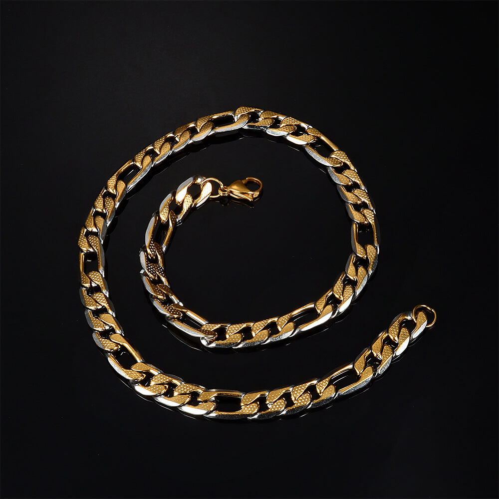 Multi-Size Stainless Steel Figaro Chain in Gold