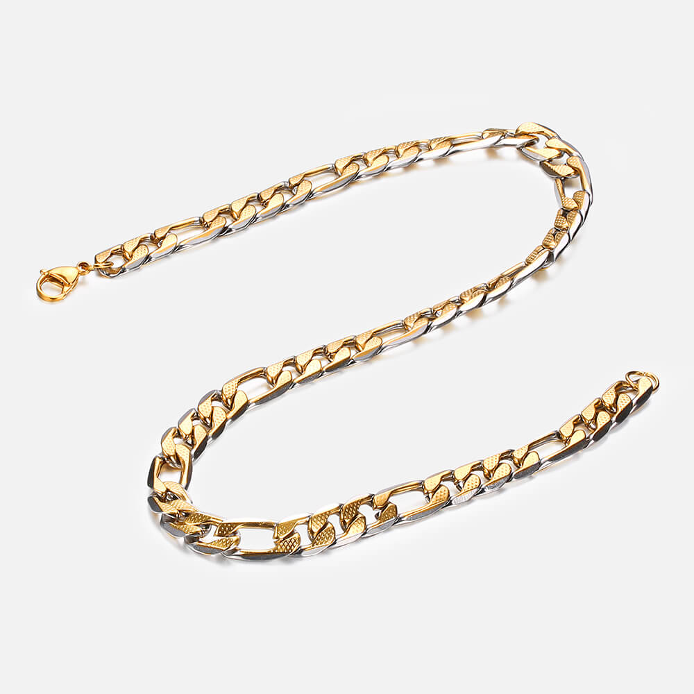 Multi-Size Stainless Steel Figaro Chain in Gold