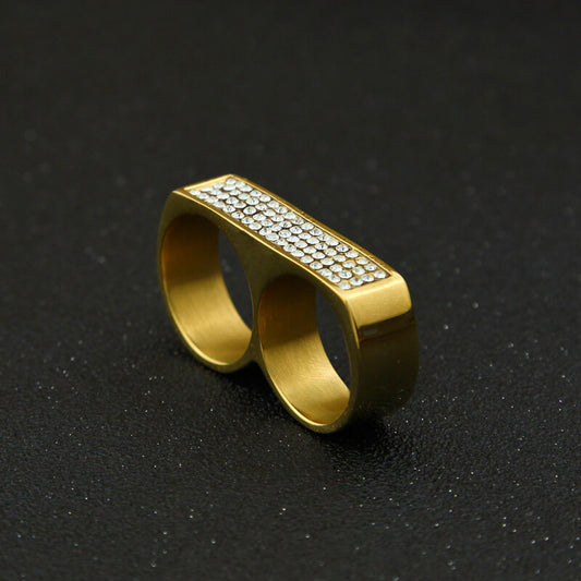 Rock Double Hole Diamond Men's Ring