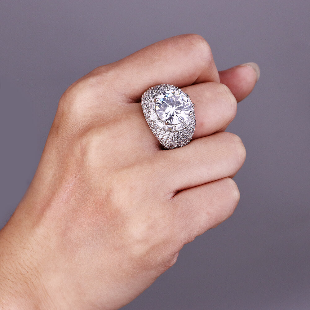 Round Cut & Micro Paved Huge Gem Hip Hop Ring