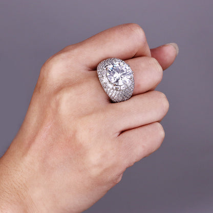 Round Cut & Micro Paved Huge Gem Hip Hop Ring
