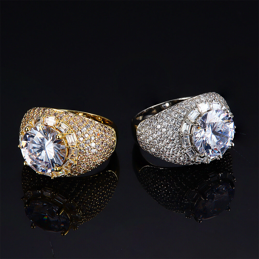 Round Cut & Micro Paved Huge Gem Hip Hop Ring