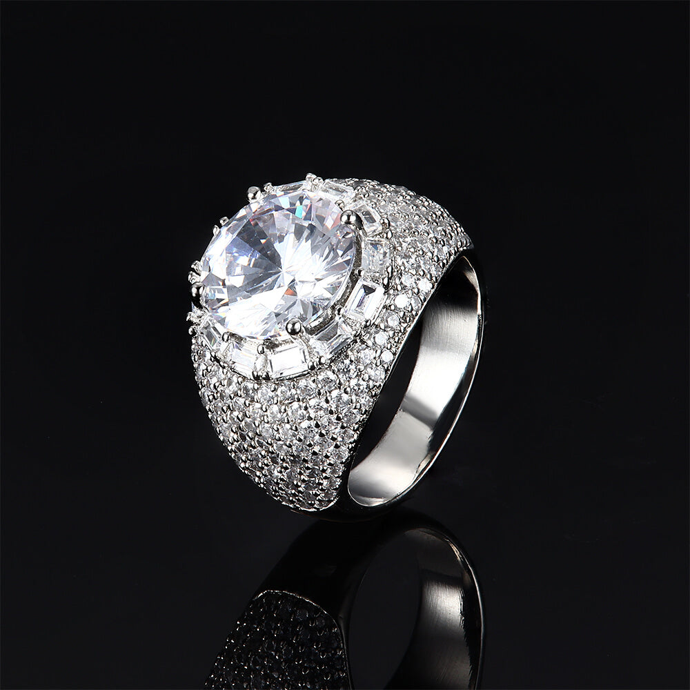Round Cut & Micro Paved Huge Gem Hip Hop Ring