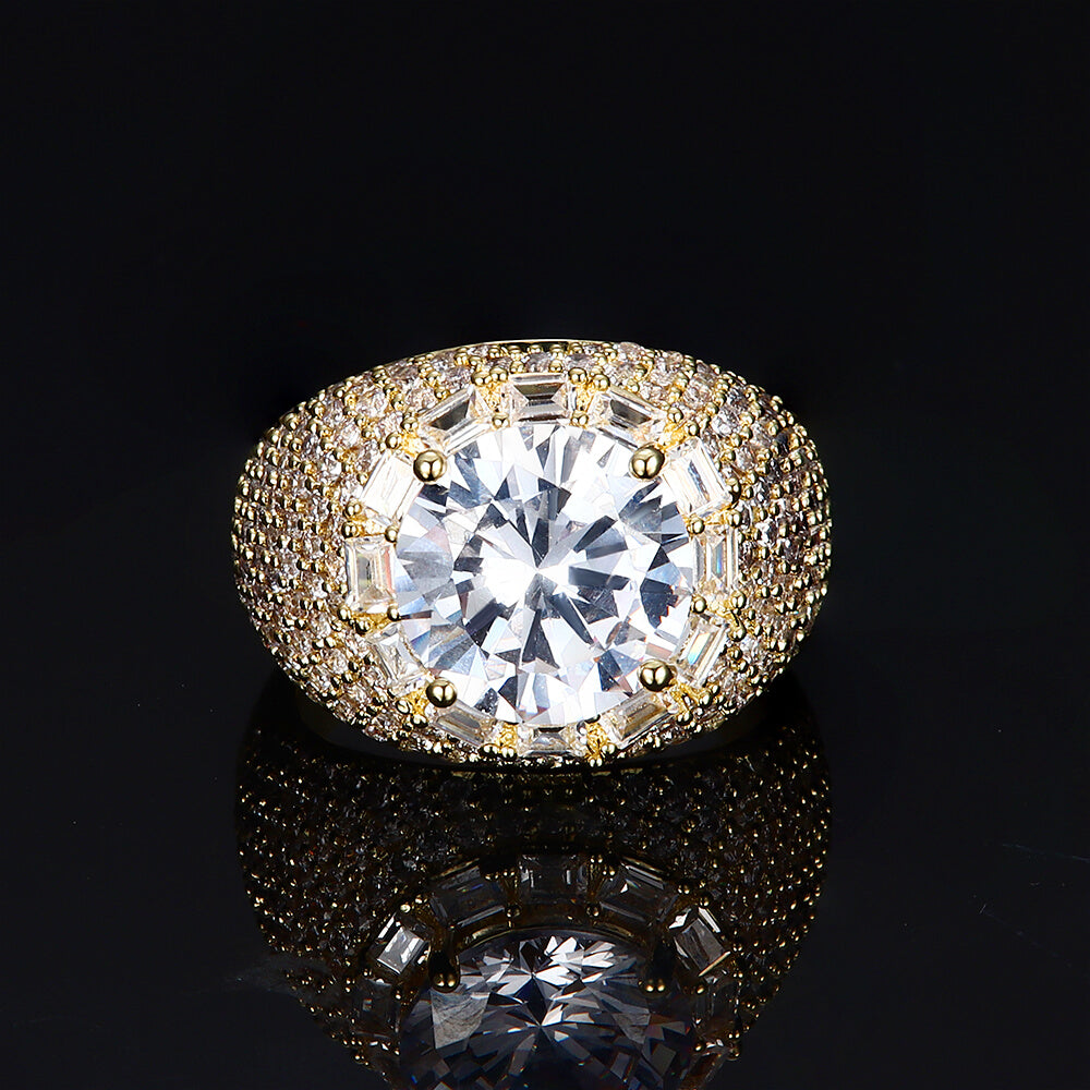 Round Cut & Micro Paved Huge Gem Hip Hop Ring
