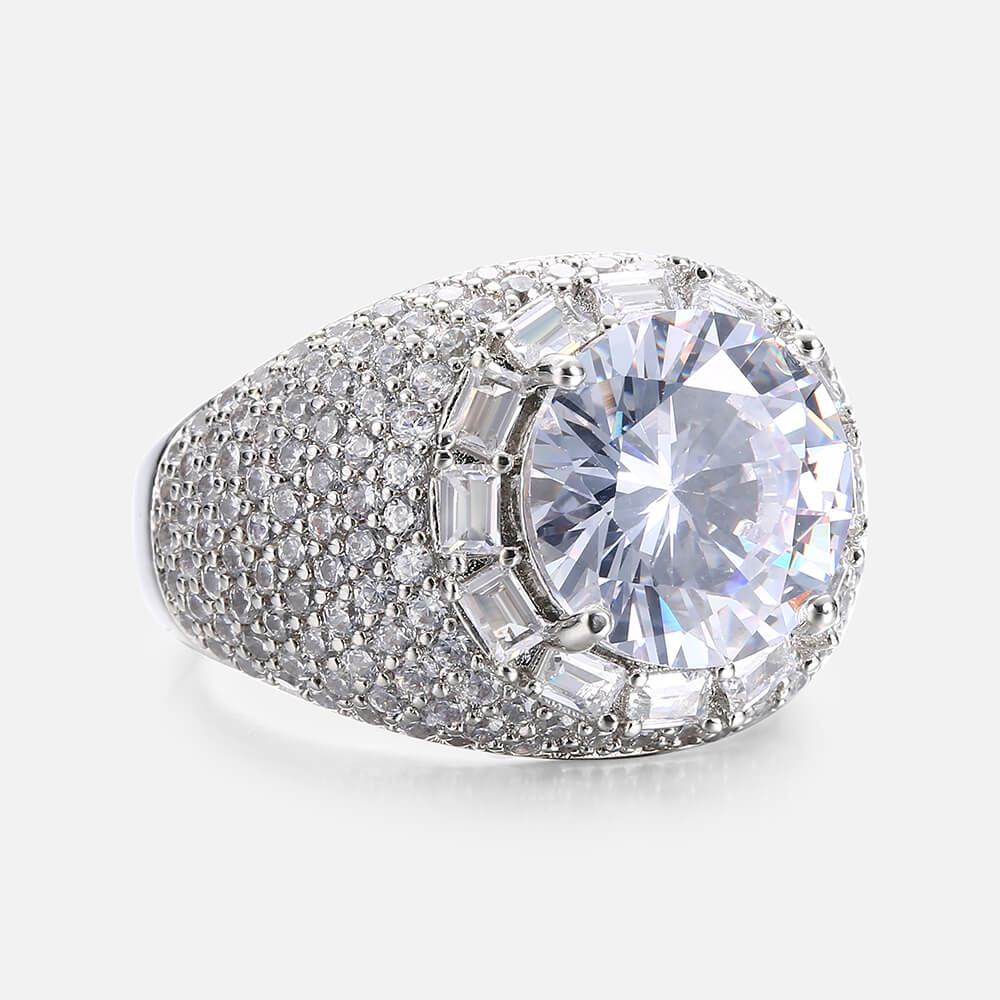 Round Cut & Micro Paved Huge Gem Hip Hop Ring