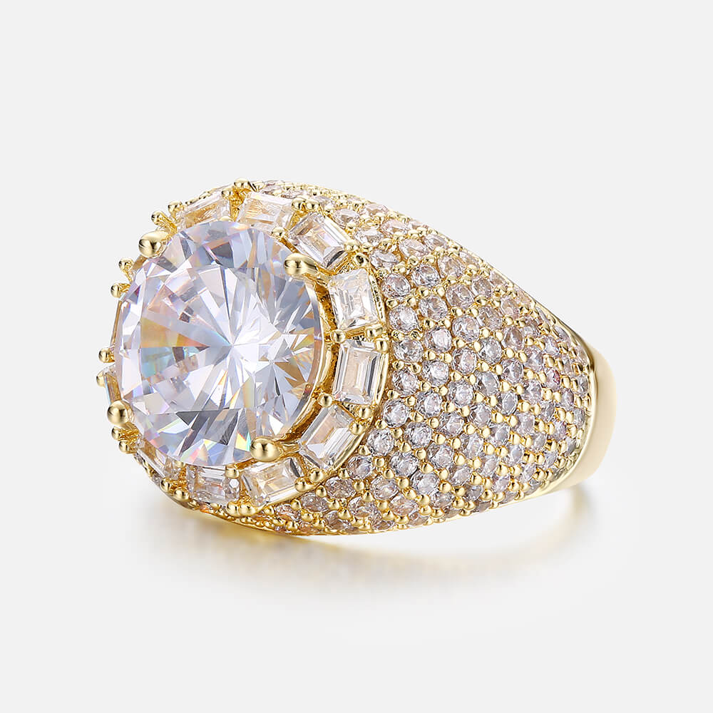 Round Cut & Micro Paved Huge Gem Hip Hop Ring