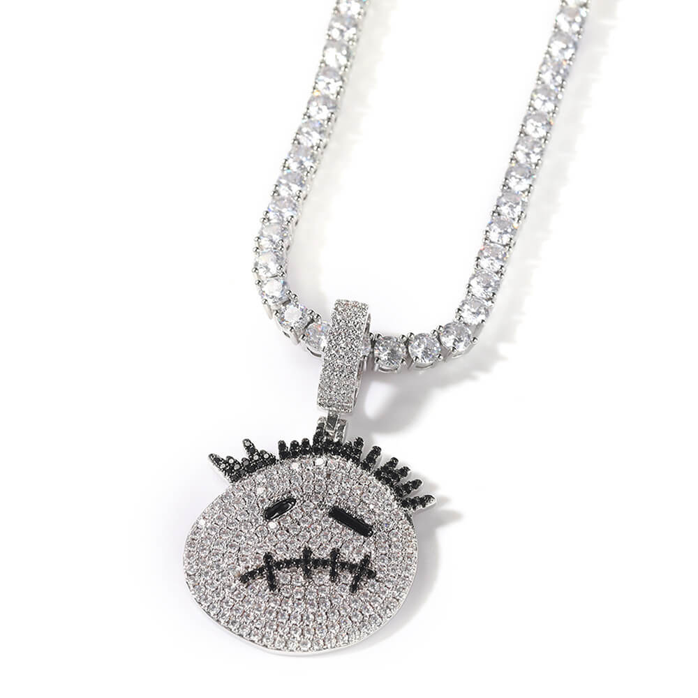 Sad Emoji Diamond Zircon Pendant