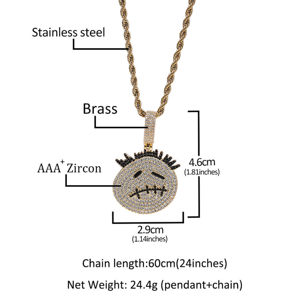 Sad Emoji Diamond Zircon Pendant