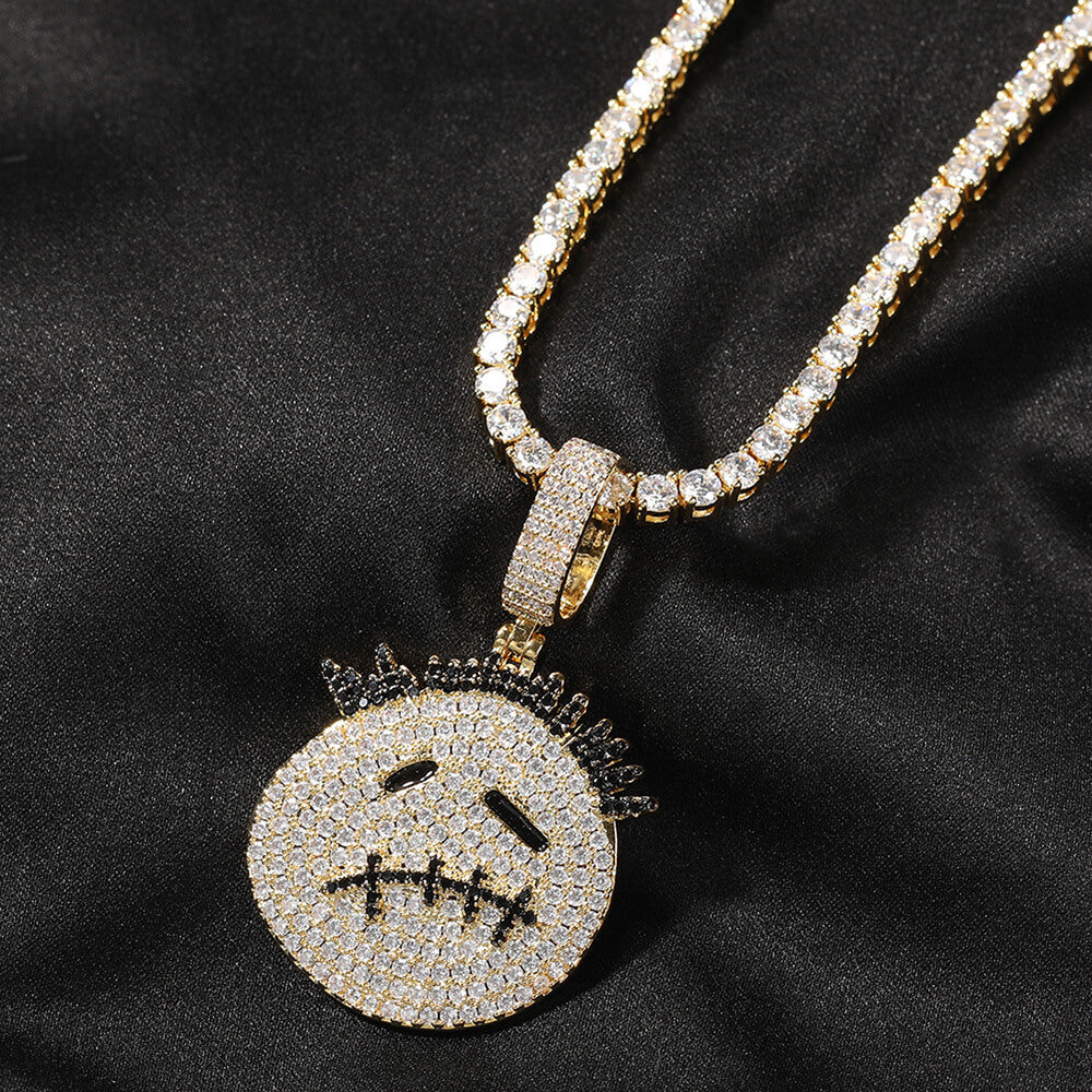 Sad Emoji Diamond Zircon Pendant