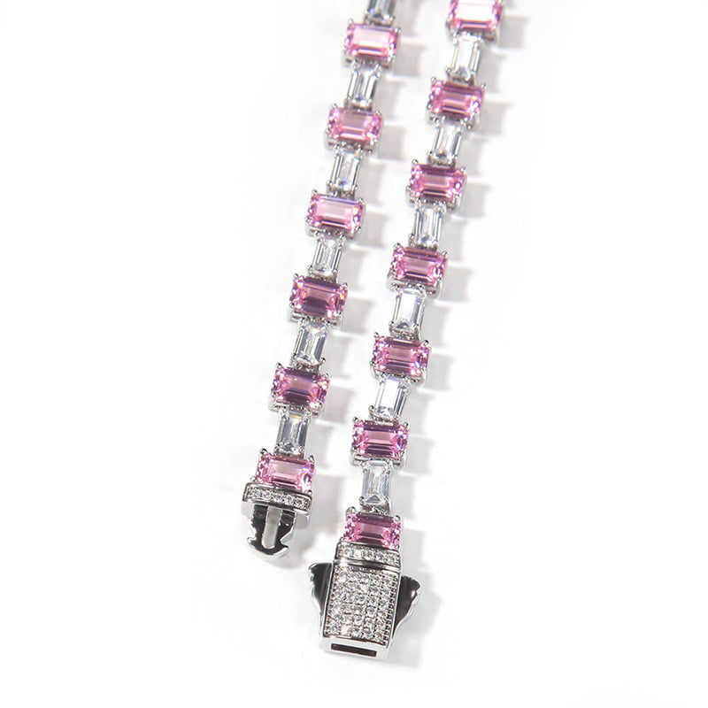 Silver And Pink Hip Hop Zircon Necklace