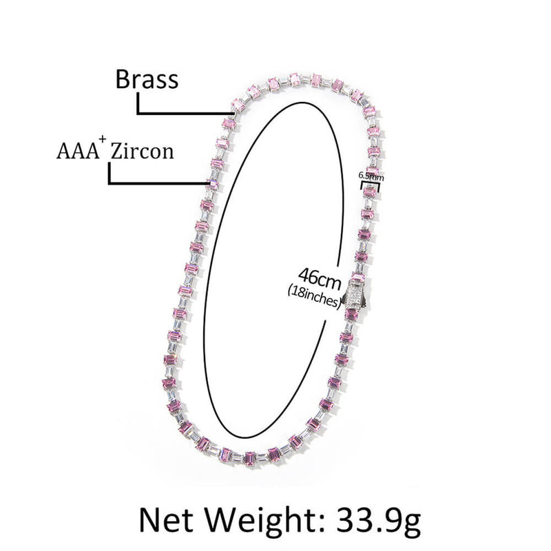 Silver And Pink Hip Hop Zircon Necklace