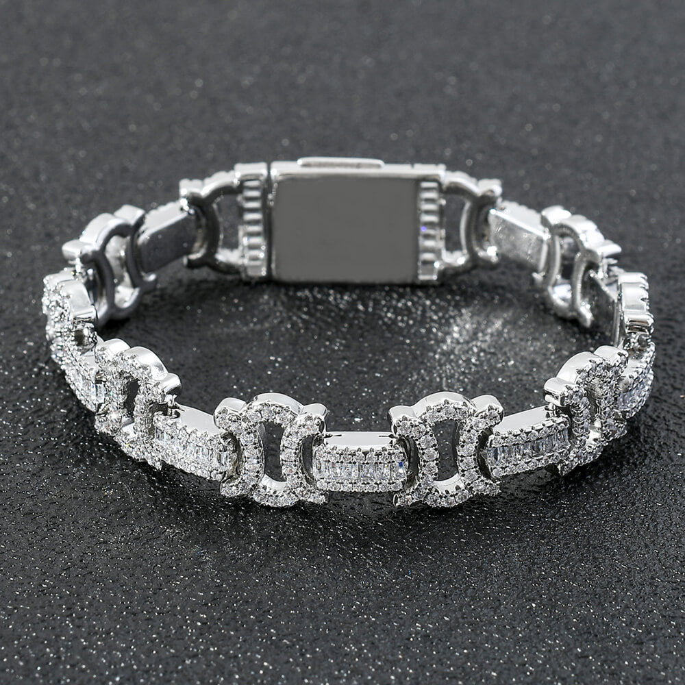 Square&round Mixed Inlaid Zircon Bow Chain Hip Hop Bracelet