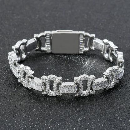Square&round Mixed Inlaid Zircon Bow Chain Hip Hop Bracelet