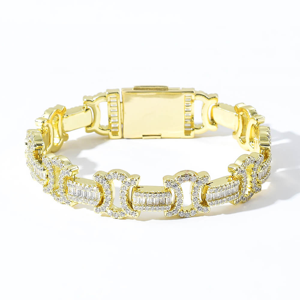 Square&round Mixed Inlaid Zircon Bow Chain Hip Hop Bracelet