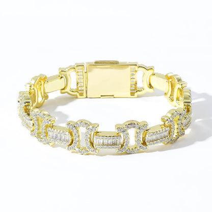 Square&round Mixed Inlaid Zircon Bow Chain Hip Hop Bracelet