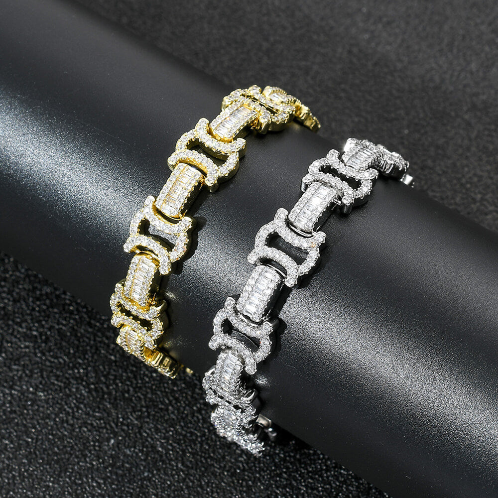 Square&round Mixed Inlaid Zircon Bow Chain Hip Hop Bracelet