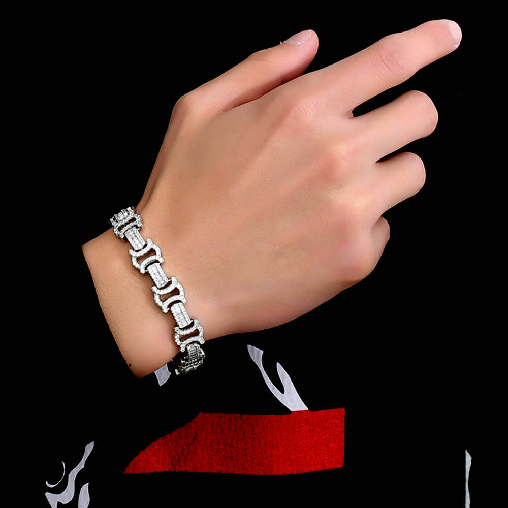 Square&round Mixed Inlaid Zircon Bow Chain Hip Hop Bracelet
