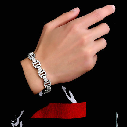 Square&round Mixed Inlaid Zircon Bow Chain Hip Hop Bracelet