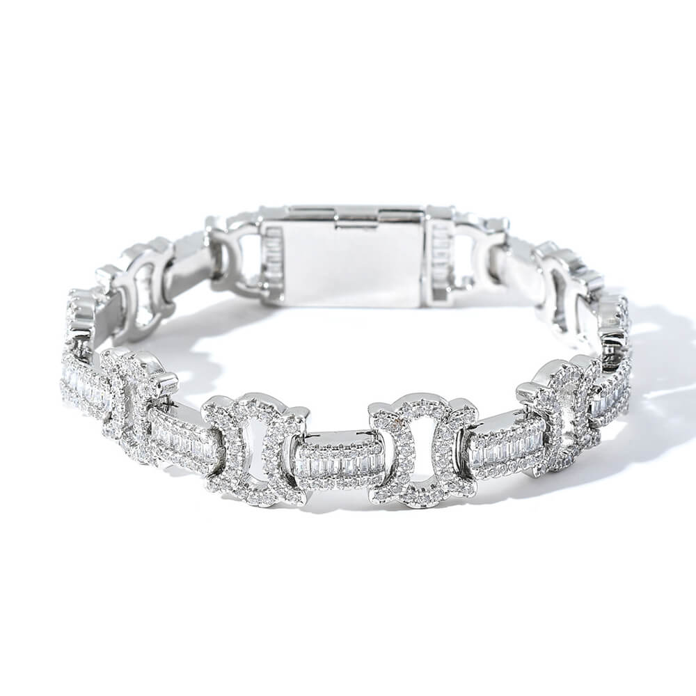 Square&round Mixed Inlaid Zircon Bow Chain Hip Hop Bracelet